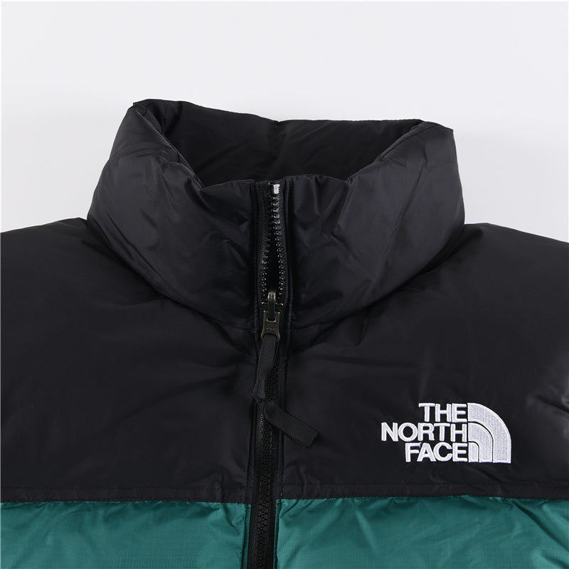The North Face 700 Fill Puffer Vest "Black & Emerald Green" Color Block Sleeveless Down Gilet