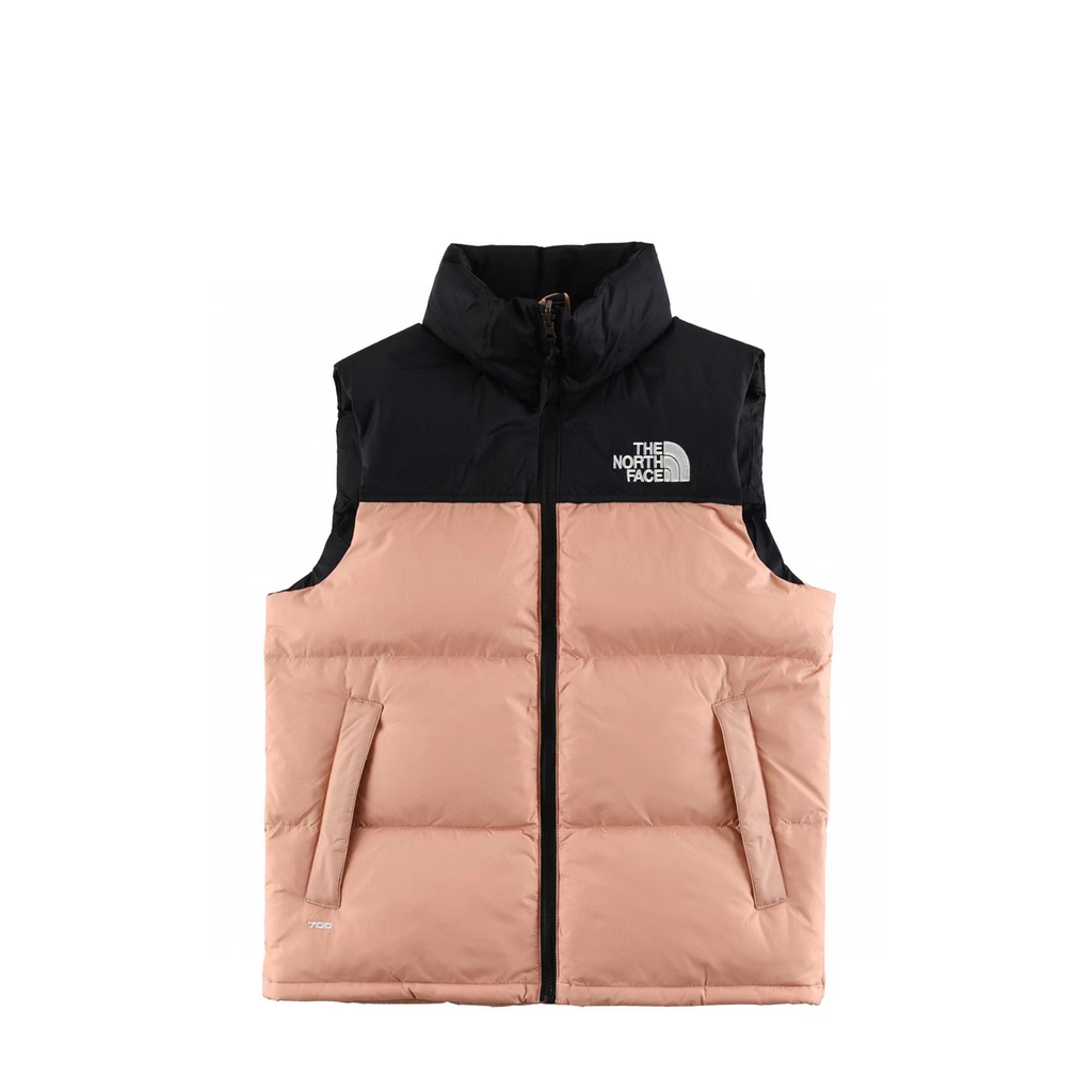 The North Face 700 Fill Puffer Vest "Black & Peach Pink" Color Block Sleeveless Down Gilet