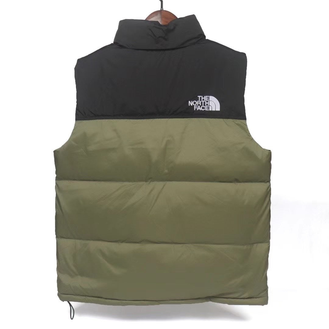 The North Face 700 Fill Power Puffer Vest "Olive Green" Color Block Sleeveless Down Gilet