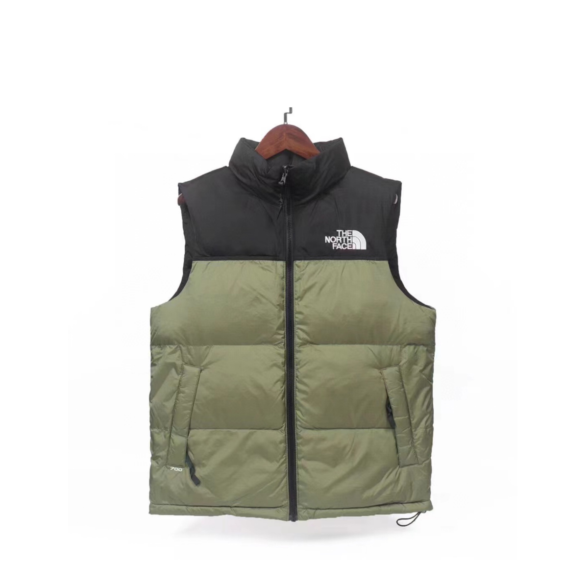 The North Face 700 Fill Power Puffer Vest "Olive Green" Color Block Sleeveless Down Gilet