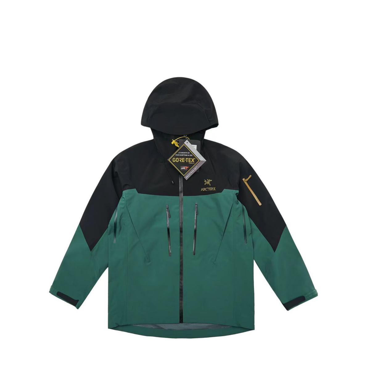 Arc'teryx Alpha SV Series Men's Hooded Waterproof Hardshell Jacket in "Black Green"