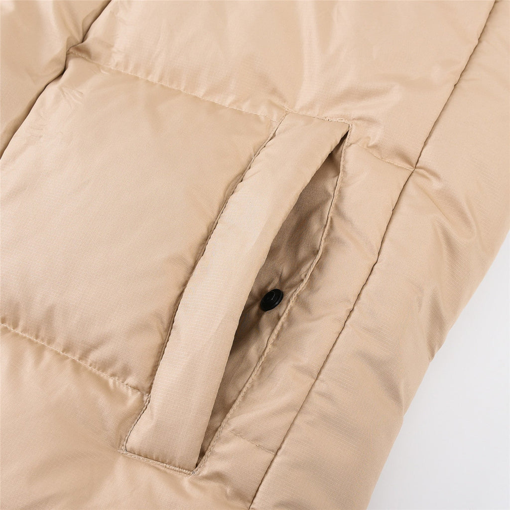 The North Face Long Hooded Puffer Parka Jacket Khaki Brown Color Block Long Down Coat